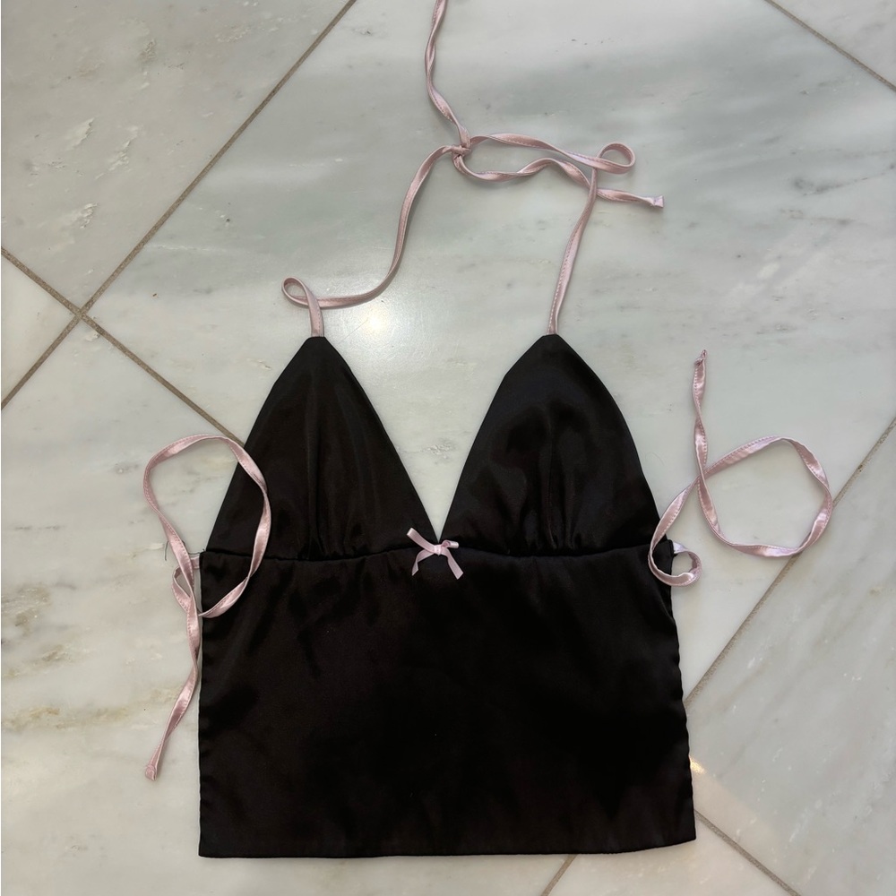 Edikted pink and black bow satin top